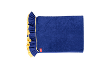 Load image into Gallery viewer, Ruffle Beach Towel: Navy Blue and Sandy Yellow