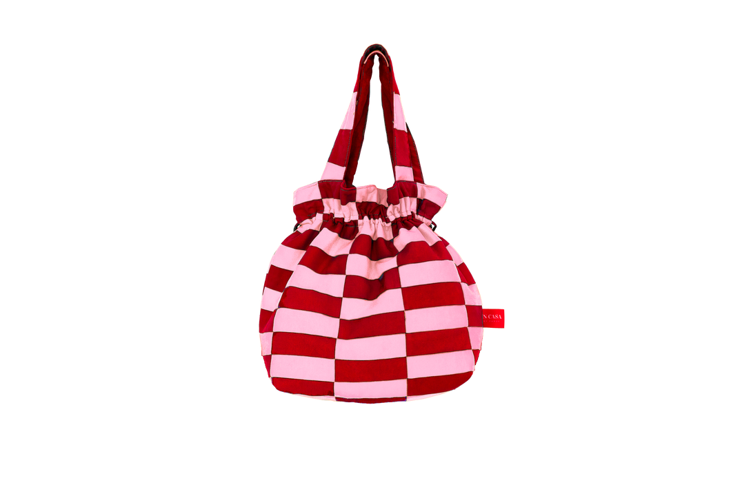 Patchwork Beach Bag: Wine Red & Rose Pink