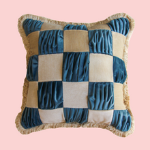 Load image into Gallery viewer, Special Patchwork Blue and Cream Velvet with Cream Fringe