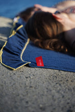 Load image into Gallery viewer, Ruffle Beach Towel: Navy Blue and Sandy Yellow