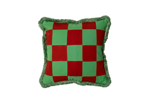 Light Green & Wine Red Patchwork with Light Green Fringe