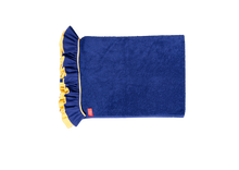 Load image into Gallery viewer, Ruffle Beach Towel: Navy Blue and Sandy Yellow
