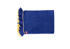 Ruffle Beach Towel: Navy Blue and Sandy Yellow