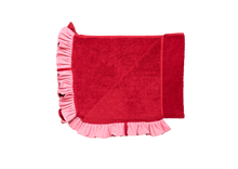 Load image into Gallery viewer, Ruffle Beach Towel:  Wine Red &amp; Rose Pink

