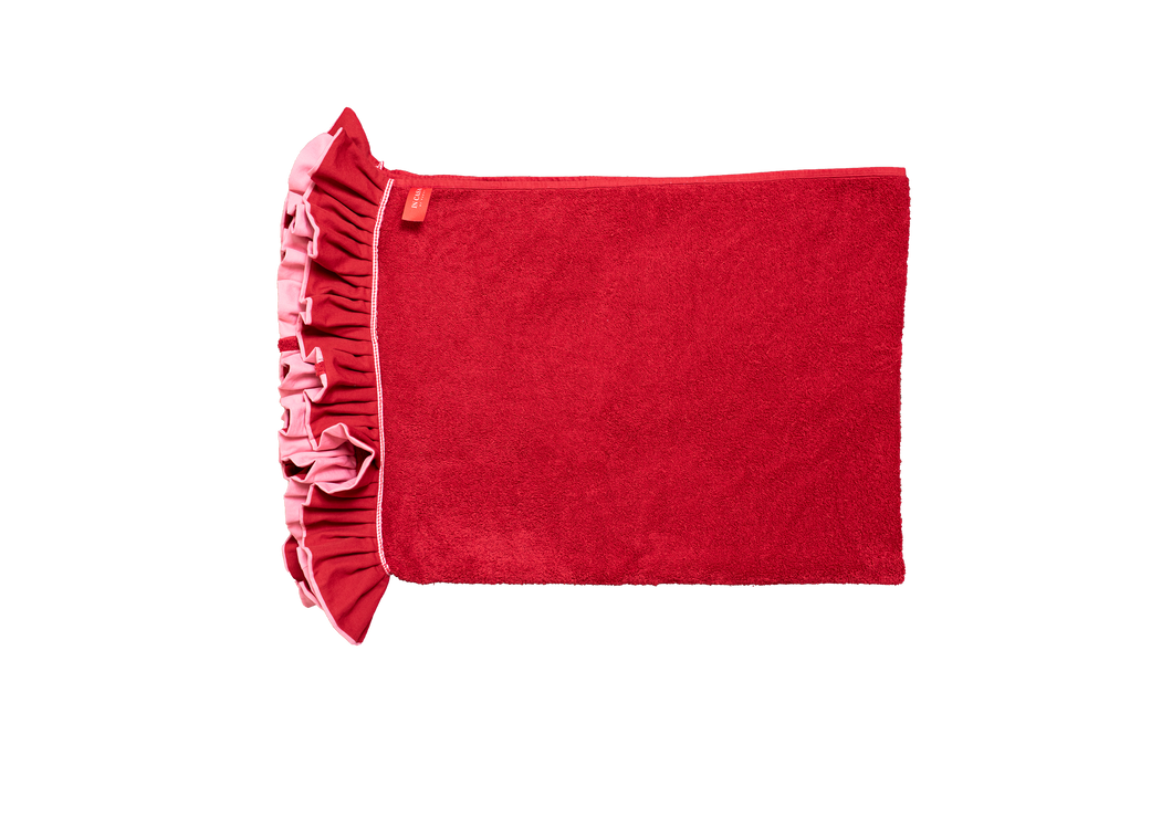 Ruffle Beach Towel:  Wine Red & Rose Pink