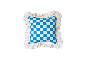 Patchwork - Dodger Blue and White Patchwork with White Ruffle