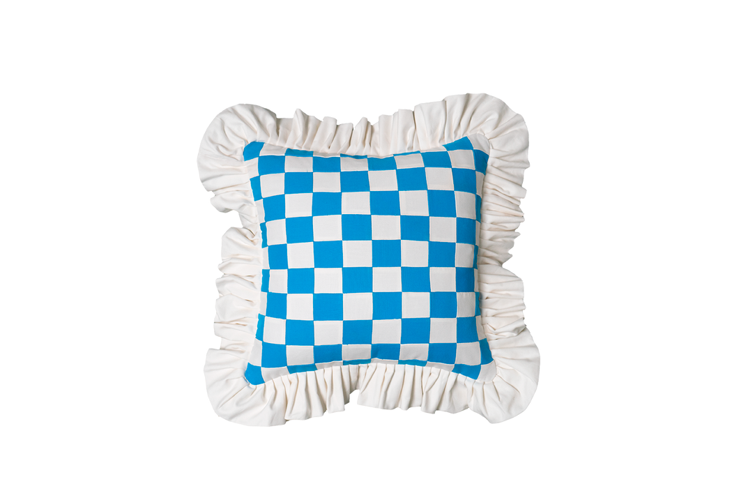 Patchwork - Dodger Blue and White Patchwork with White Ruffle