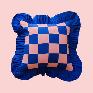 Klein Blue & Rose Pink Patchwork with Klein Blue Ruffle