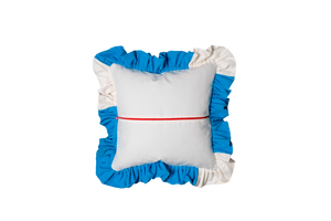 Plain - Embroidery Cushion with Date Dodger Blue and White Ruffle