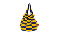 Load image into Gallery viewer, Patchwork Beach Bag: Mustard Yellow and Navy Blue
