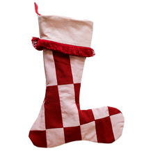 Load image into Gallery viewer, Red Wine and Pink Patchwork with Red Fringe Christmas Socks
