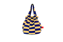 Load image into Gallery viewer, Patchwork Beach Bag: Navy Blue and Sandy Yellow
