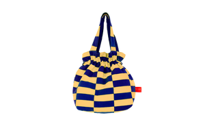 Patchwork Beach Bag: Navy Blue and Sandy Yellow