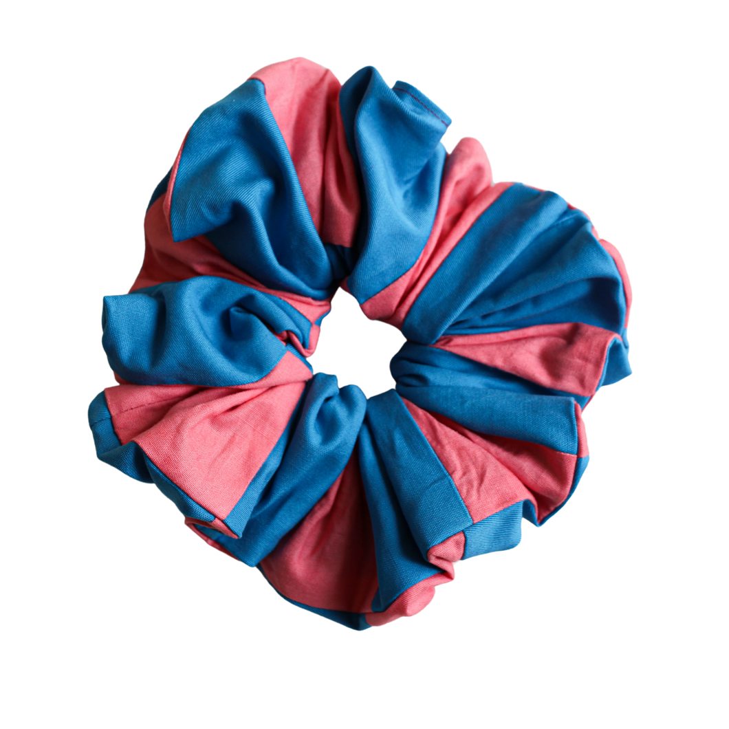 River Blue and Pink Patchwork Scrunchie