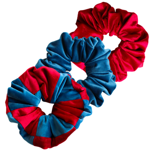 River Blue and Red Velvet Trio Scrunchies