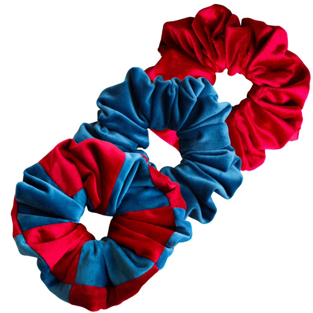 River Blue and Red Velvet Trio Scrunchies