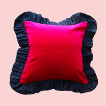 Load image into Gallery viewer, Raspberry Velvet with Navy Blue Ruffle
