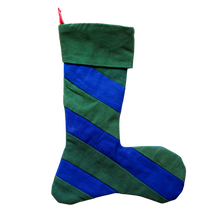 Load image into Gallery viewer, Green and Klein Blue Stripes Christmas Socks
