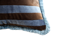 Load image into Gallery viewer, River Blue and Dark Brown Stripes Velvet with Blue Fringe
