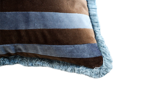 River Blue and Dark Brown Stripes Velvet with Blue Fringe