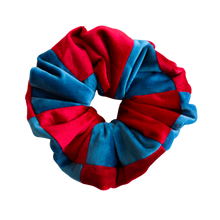 Load image into Gallery viewer, River Blue and Red Patchwork Velvet Scrunchie
