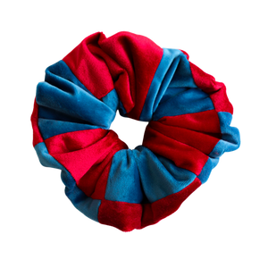 River Blue and Red Patchwork Velvet Scrunchie