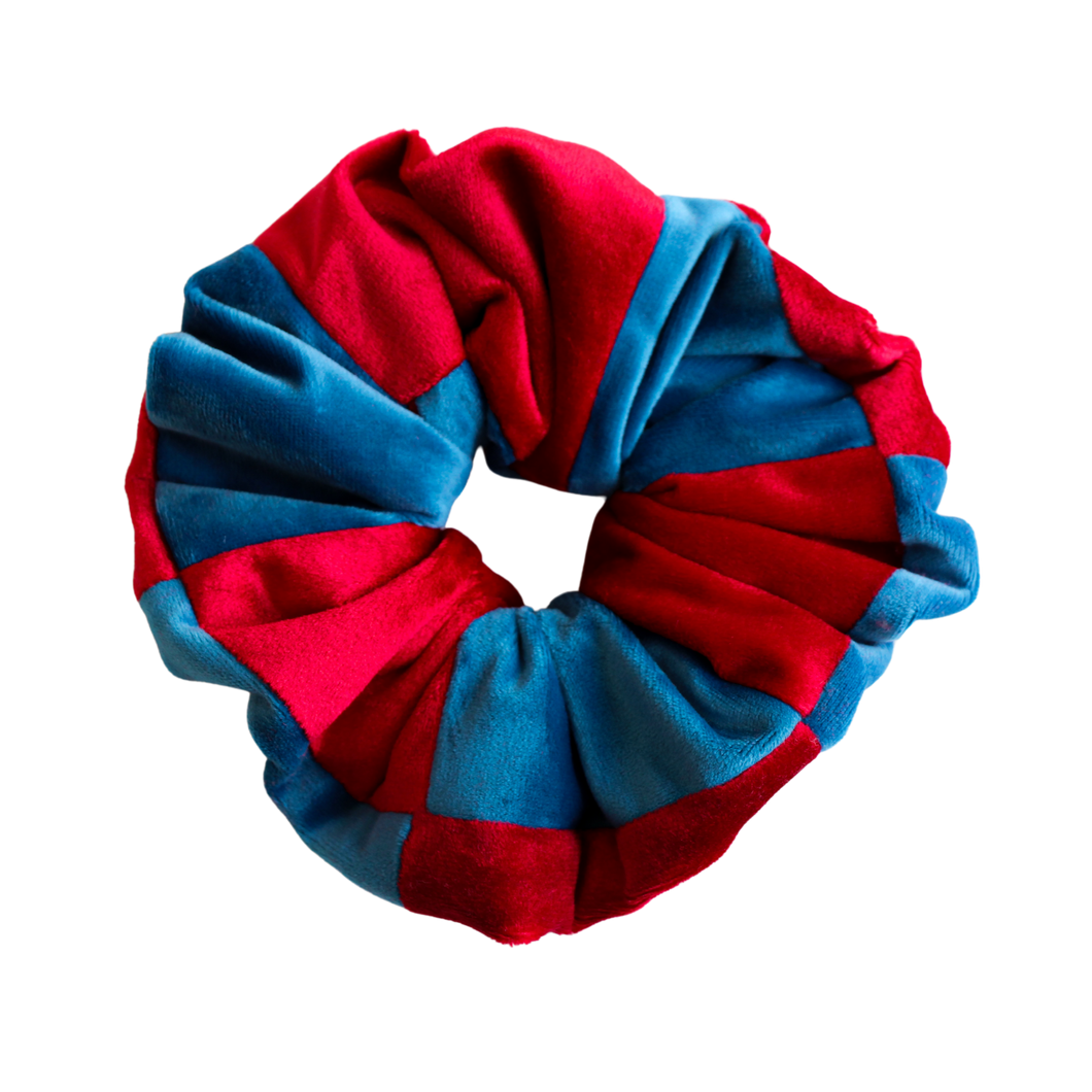 River Blue and Red Patchwork Velvet Scrunchie