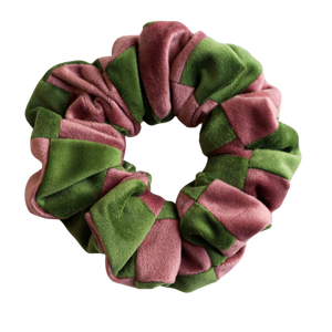 Light Green and Pink Velvet Patchwork Scrunchie