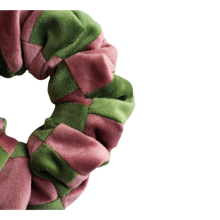 Load image into Gallery viewer, Light Green and Pink Velvet Patchwork Scrunchie
