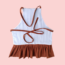 Load image into Gallery viewer, Brown and White Stripes with Brown Ruffle Apron
