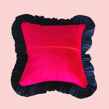 Load image into Gallery viewer, Raspberry Velvet with Navy Blue Ruffle
