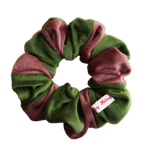 Load image into Gallery viewer, Light Green and Pink Velvet Patchwork Scrunchie
