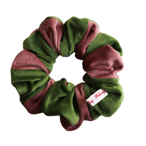 Light Green and Pink Velvet Patchwork Scrunchie