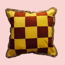 Load image into Gallery viewer, Yellow and Brown Patchwork with Brown Fringe
