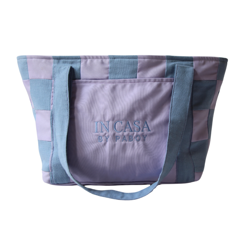 Beach Blue and Lilac Patchwork Beach Bag