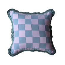 Load image into Gallery viewer, Beach Blue and Lilac Patchwork with Blue Fringe
