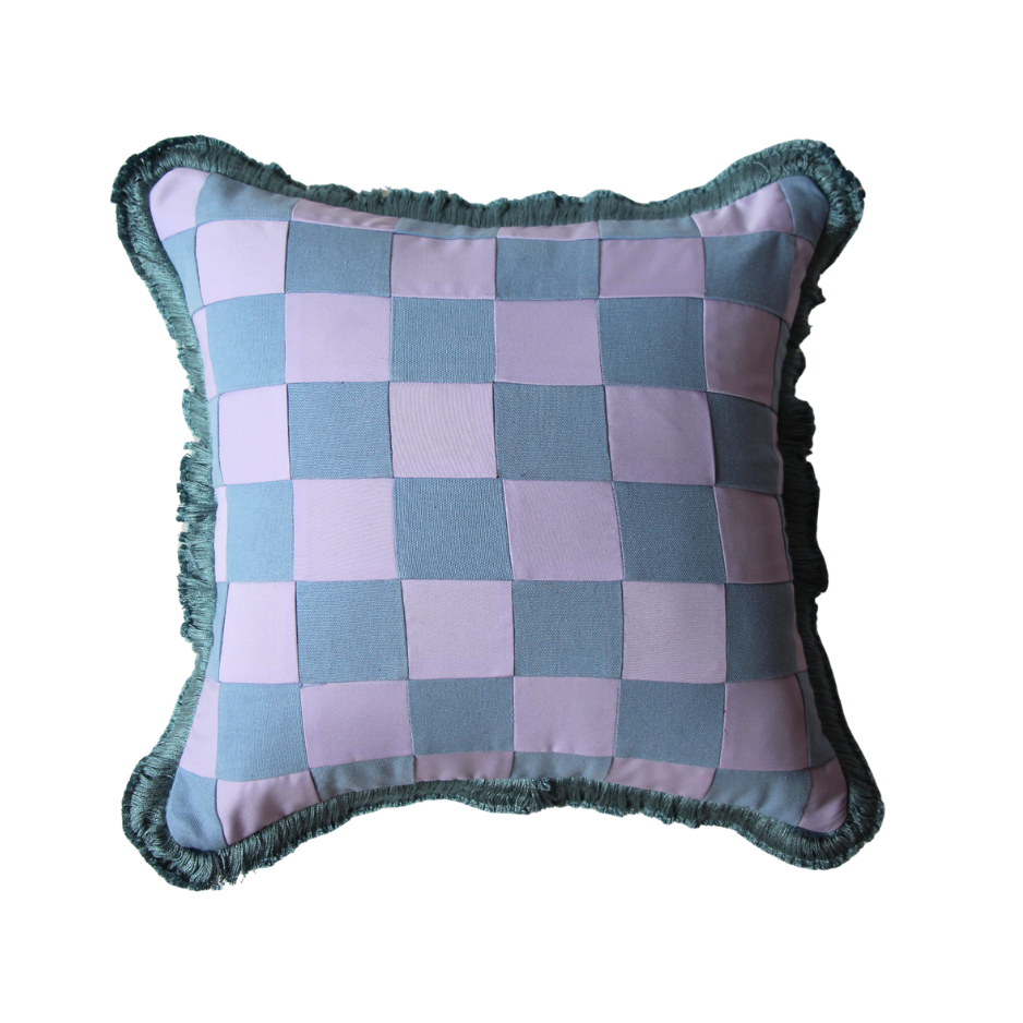 Beach Blue and Lilac Patchwork with Blue Fringe