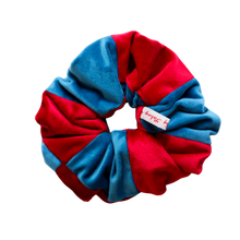 Load image into Gallery viewer, River Blue and Red Patchwork Velvet Scrunchie
