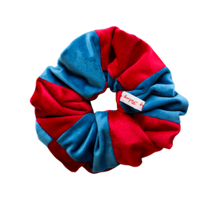 River Blue and Red Patchwork Velvet Scrunchie