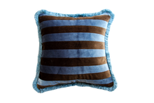 Load image into Gallery viewer, River Blue and Dark Brown Stripes Velvet with Blue Fringe
