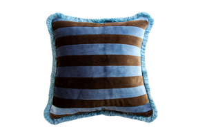 River Blue and Dark Brown Stripes Velvet with Blue Fringe