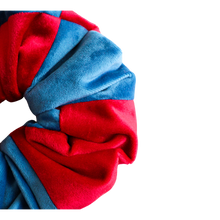 Load image into Gallery viewer, River Blue and Red Patchwork Velvet Scrunchie
