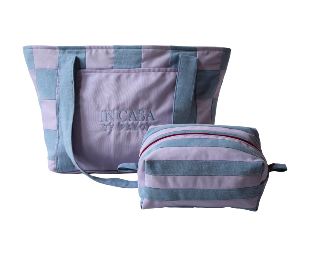 Beach Blue and Lilac Patchworl Bag and Pochette Set