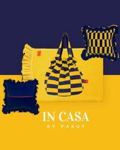 Load image into Gallery viewer, Patchwork Beach Bag: Navy Blue and Sandy Yellow
