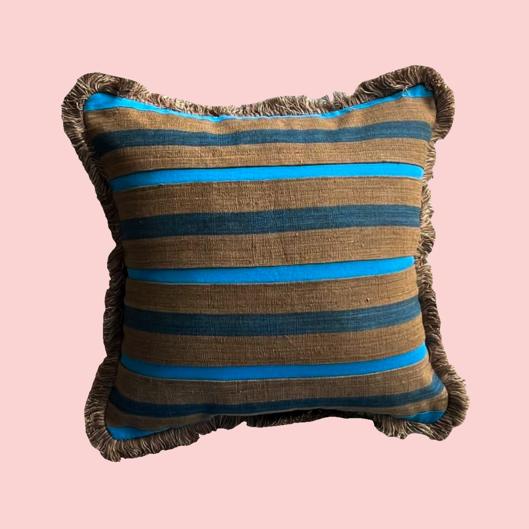 Special Wooden Brown Stripes and Dodger Blue with Brown Fringe