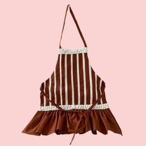 Brown and White Stripes with Brown Ruffle Apron