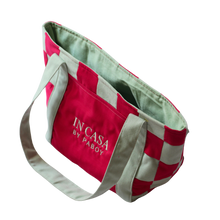 Load image into Gallery viewer, Raspberry and Mint Green Patchwork Beach Bag

