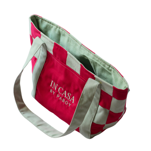 Raspberry and Mint Green Patchwork Beach Bag
