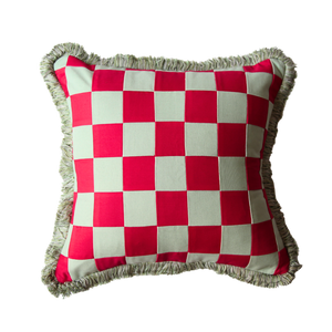 Raspberry and Mint Green Patchwork with Mint Green Fringe