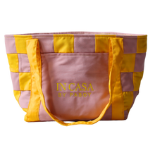 Load image into Gallery viewer, Yellow and Rose Pink Patchwork Beach Bag
